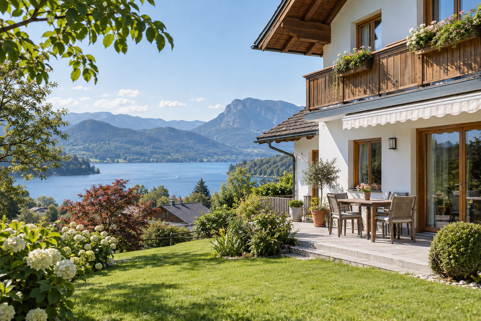 Wohnhaus mit Garten und Seeblick